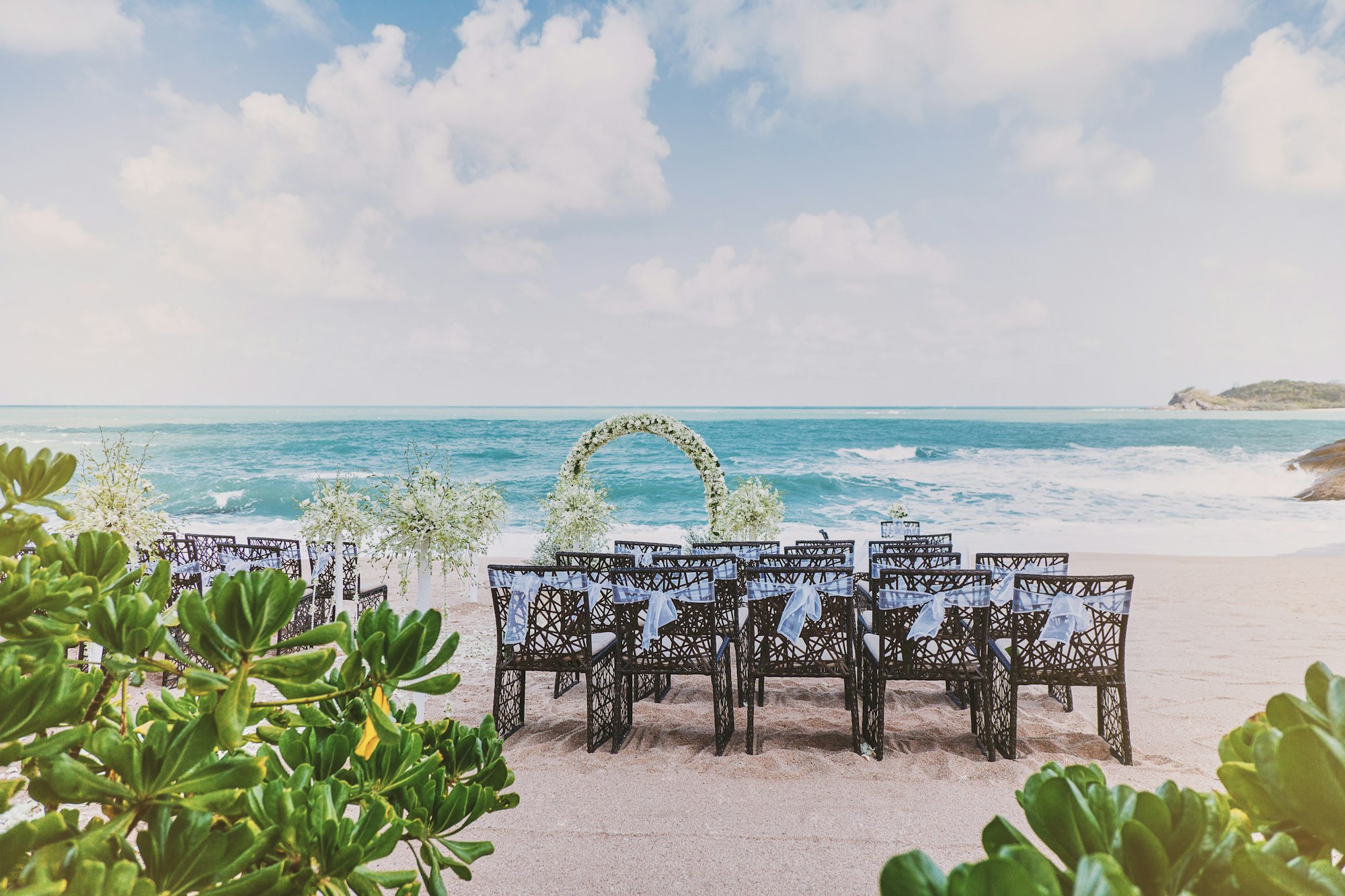 Wedding ceremony venue setting on the beach